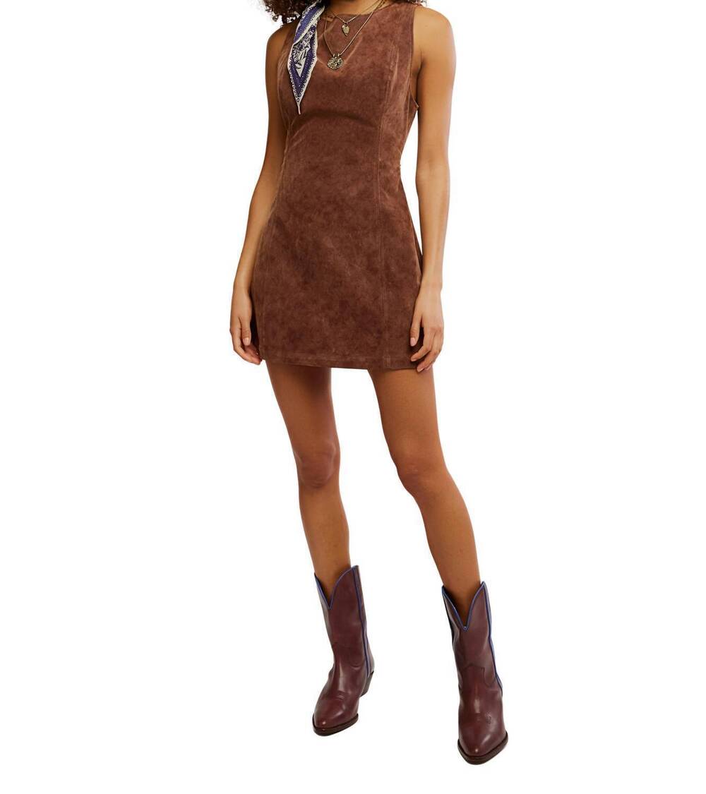 NEW FREE PEOPLE women's atlas suede mini dress in brown